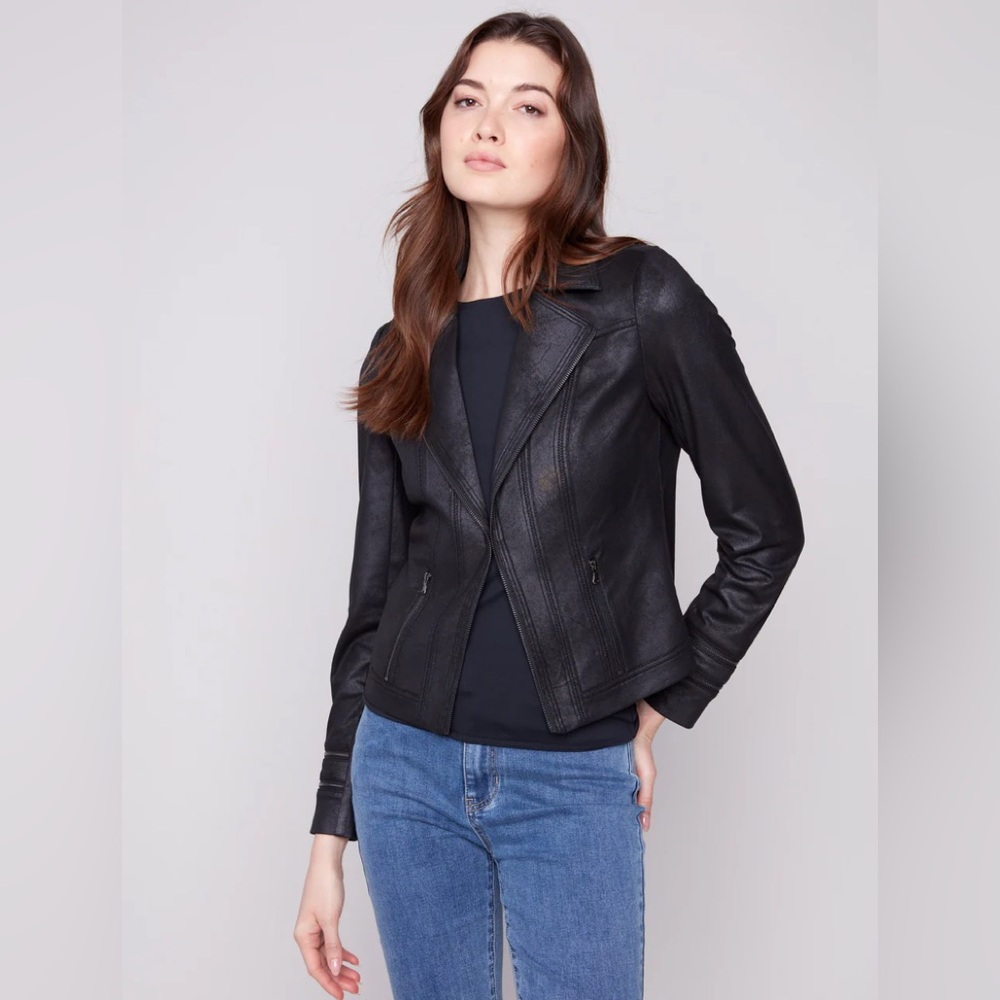 CHARLIE B Faux Black Leather Jacket
